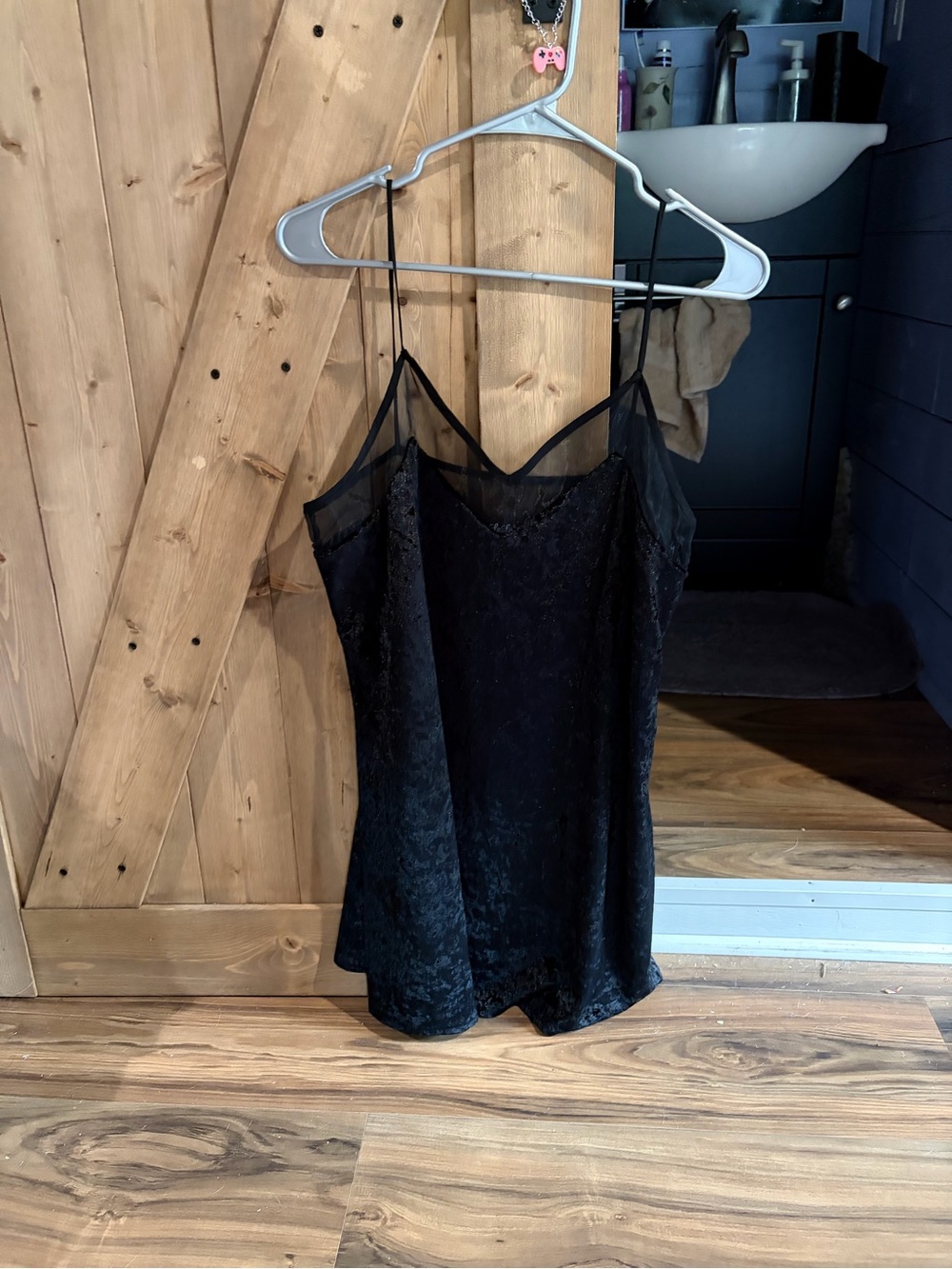 Black Velvet Lace-Trim Cami Top